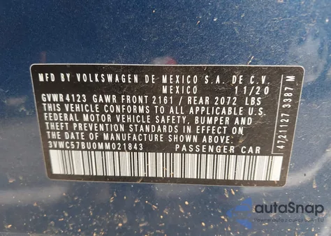 2021 Volkswagen Jetta 1.4T R-Line/1.4T S/1.4T Se from USA, damaged, VIN 3VWC57BU0MM021843